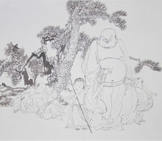 朱重興人物國畫《布袋僧》