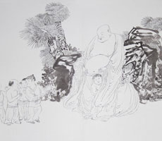 朱重興人物國畫《布袋僧》