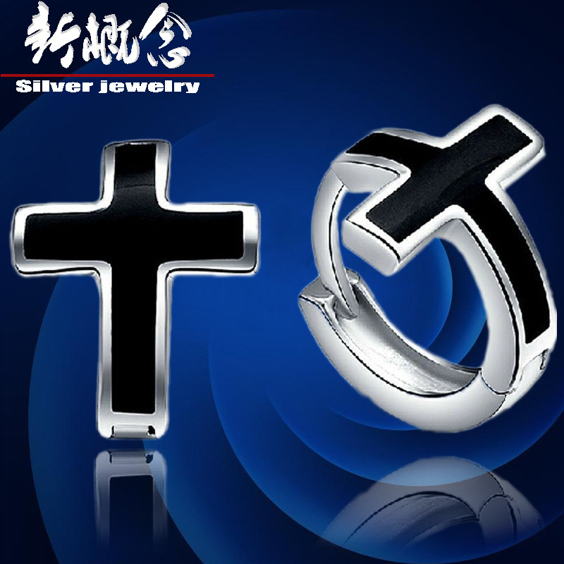 925純銀耳扣 十字架耳飾 韓國(guó)韓版飾品 明星同款銀飾 首飾 批發(fā)