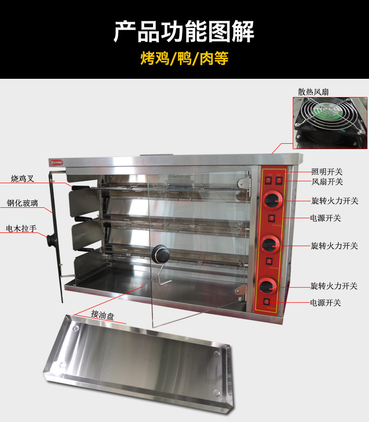 商用SEJ-3P自動旋轉(zhuǎn)電熱燒雞爐燒烤爐 新款3棍烤乳鴿烤鴨電熱烤爐