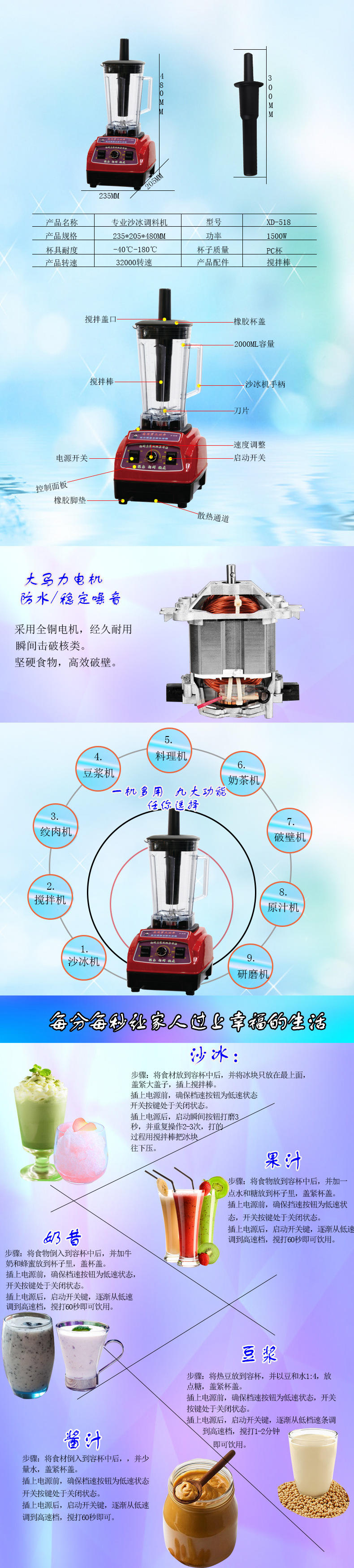 包郵新地主518商用沙冰機(jī)碎冰機(jī)刨冰攪拌機(jī)奶茶店奶昔機(jī)絞冰機(jī)