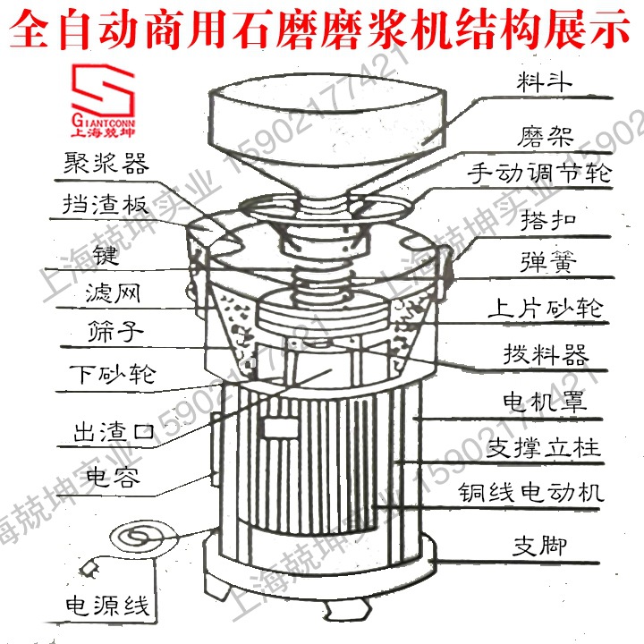 全自動商用石磨磨漿機結(jié)構(gòu)展示2