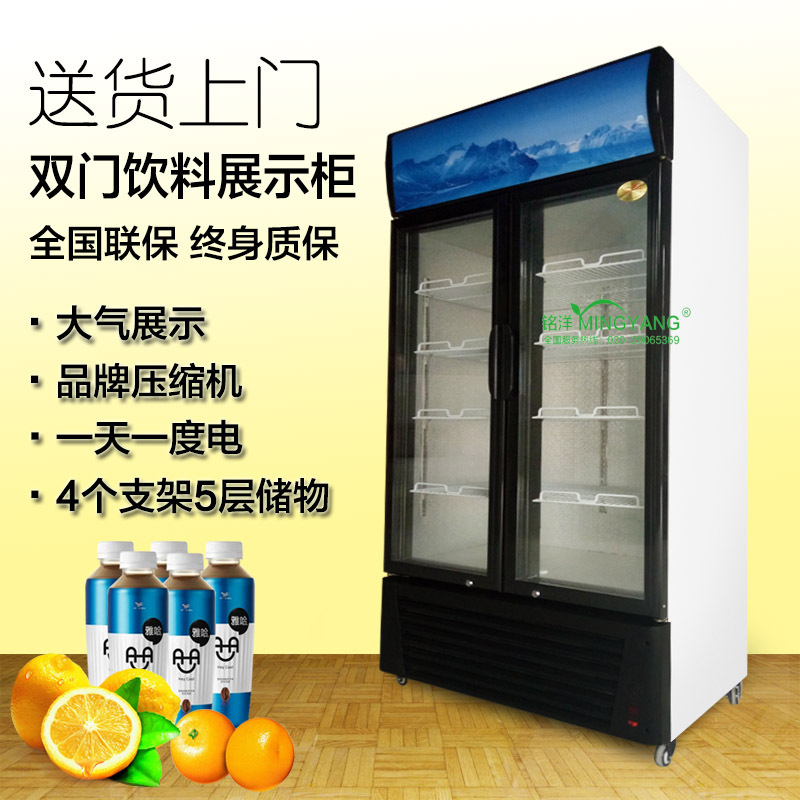 雙門(mén)飲料柜冷藏柜立式冰柜展示柜商用冰箱玻璃門(mén)保鮮柜便利店冷柜