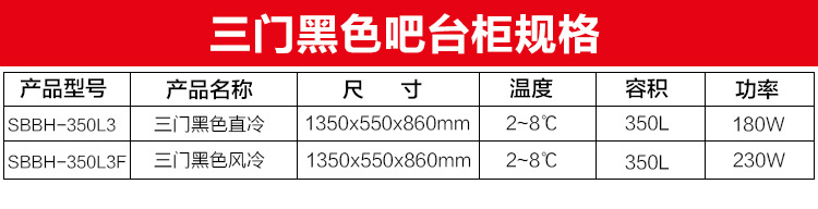 綠零三門(mén)黑色風(fēng)冷直冷吧臺(tái)冷藏冰柜 商用桌上型啤酒展示冷柜