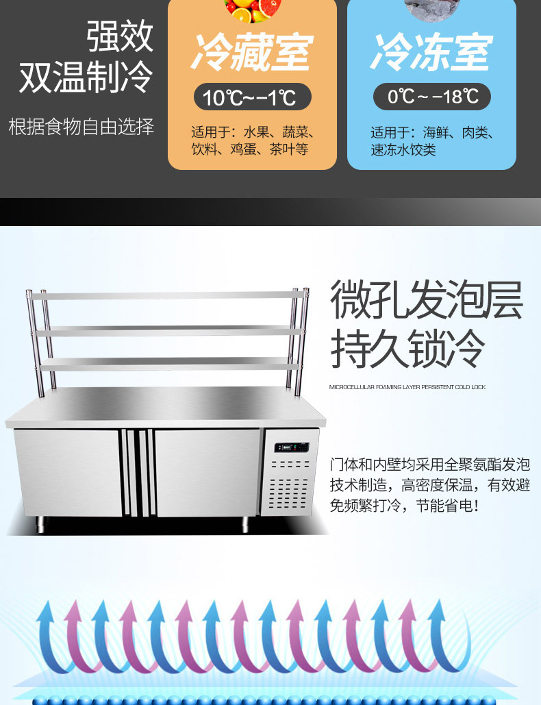 樂創(chuàng) 冷藏工作臺(tái)商用冰箱保鮮廚房奶茶店平冷操作臺(tái) 工作臺(tái)冰柜