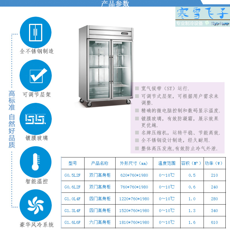四門風(fēng)冷不銹鋼無霜玻璃門商場(chǎng)超市展示柜飲料水果冷藏保鮮冷柜
