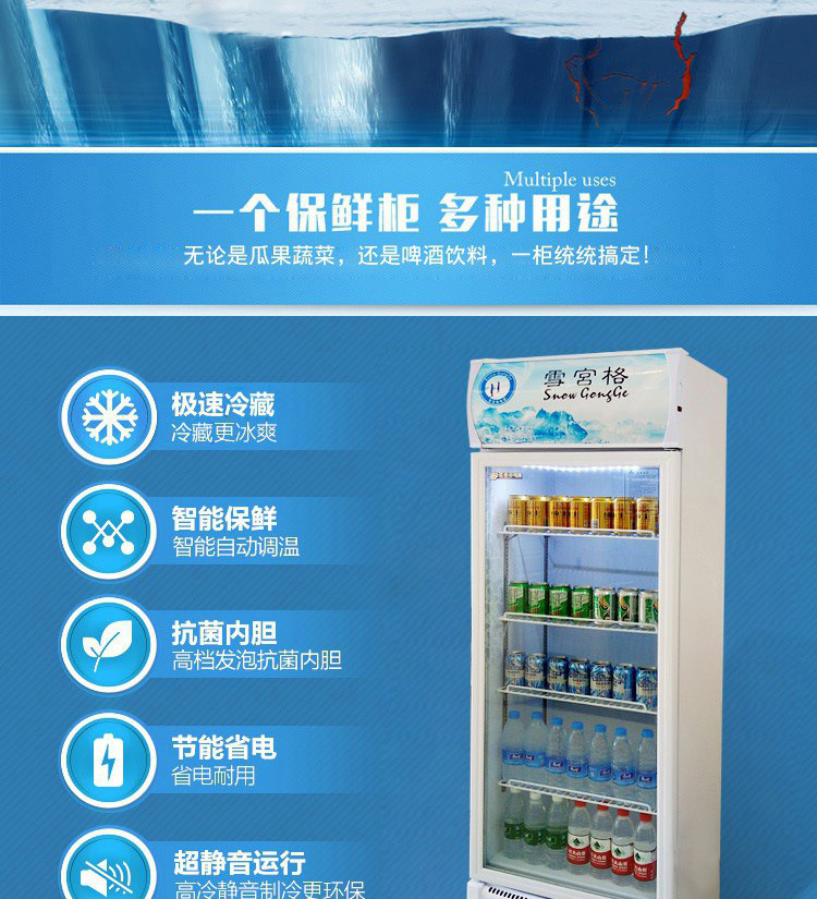 雪展示柜冷藏柜立式商用飲料冰箱啤酒飲品水果保鮮柜飲料柜單門