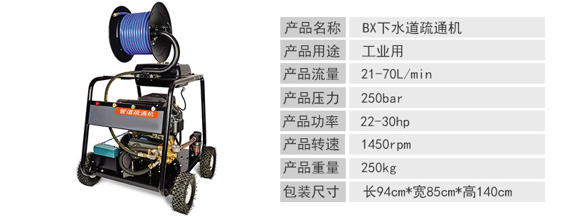佳美BX下水道疏通機 管道高壓清洗機 市政物業管道疏通機汽油動力