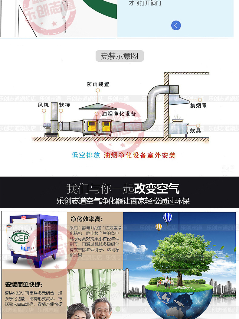 樂創(chuàng)油煙凈化器飯店廚房餐飲酒店環(huán)保靜電分離器2000風量4000包郵